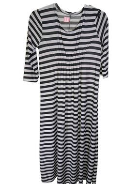 Flirty Pink Black & White Striped Maxi Dress Women's Size Medium